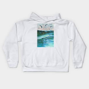 white gulls with swallows Kids Hoodie